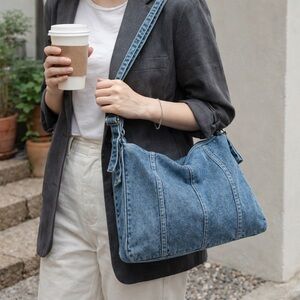 Denim Shoulder Bag, Blue Jean Hobo Bag, Casual Everyday Purse, Y2K Style Denim